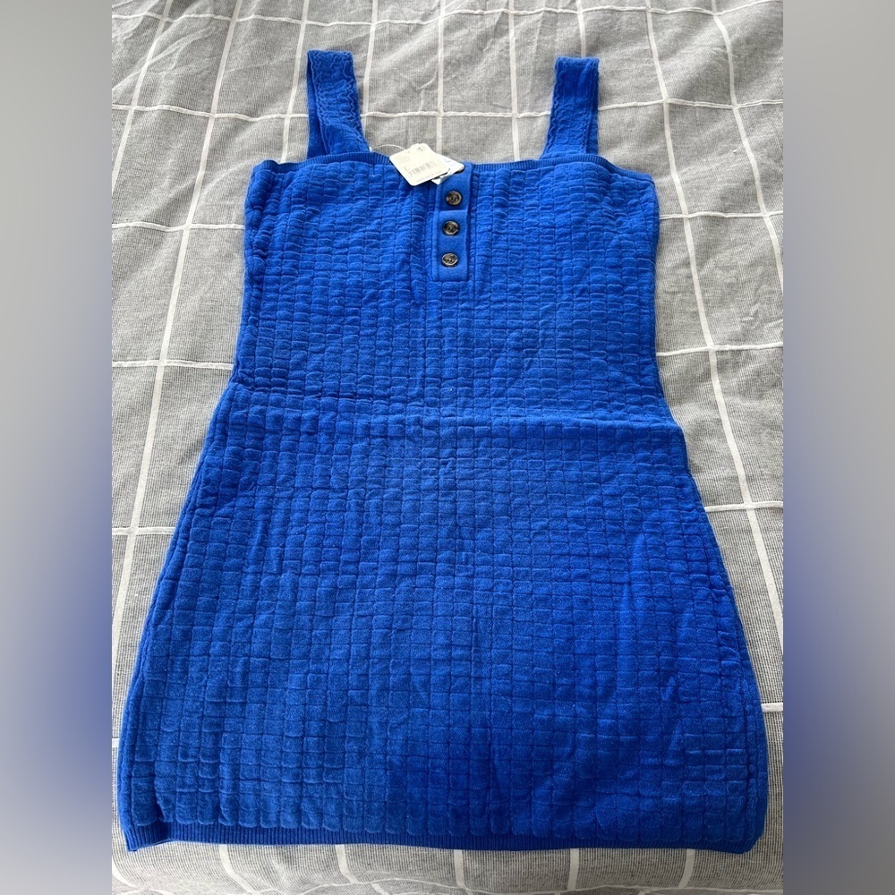 New Free People Bright Blue Short N Sweet Sweater Minidress Women's size L - Picture 2 of 4